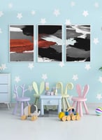 طقم من ٣ لوحات كانفاس على إطار خشبي، تصميم داكن، ل...