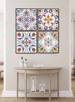 طقم من ٤ لوحات كانفاس مربع على إطار خشبي، تصميم نم...