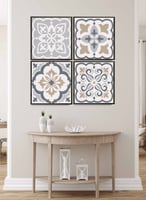 طقم من ٤ لوحات كانفاس مربع على إطار خشبي، تصميم نم...