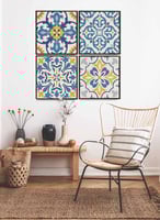 طقم من 4 لوحات كانفاس مربع على إطار خشبي، تصميم أش...