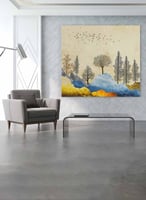 لوحة كانفاس مربع على إطار خشبي، تصميم شجر و زهور،...