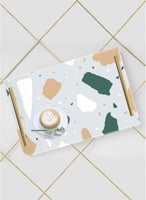 صينية تقديم مصنوعة من الأكريليك بمقابض معدنية ذهبي...