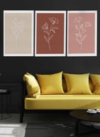 طقم من ٣ لوحات كانفاس على إطار خشبي، تصميم زهور نب...