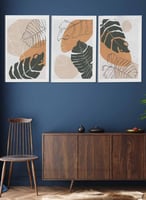 طقم من ٣ لوحات كانفاس على إطار خشبي، تصميم أوراق أ...