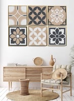 طقم من ٦ لوحات كانفاس مربع على إطار خشبي، تصميم اش...