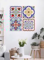 طقم من ٤ لوحات كانفاس مربع على إطار خشبي، تصميم نم...