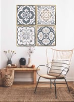 طقم من ٤ لوحات كانفاس مربع على إطار خشبي، تصميم نم...