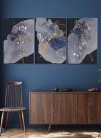 طقم من ٣ لوحات كانفاس على إطار خشبي، تصميم زهور فا...