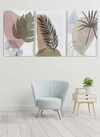 طقم من ٣ لوحات كانفاس على إطار خشبي، تصميم أوراق ن...