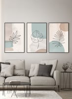 طقم من 3 لوحات كانفاس على إطار خشبي، تصميم أوراق ز...