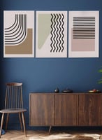 طقم من ٣ لوحات كانفاس على إطار خشبي، تصميم خطوط وأ...