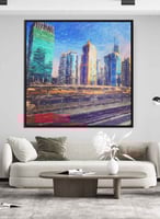 لوحة كانفاس مربع على إطار خشبي، تصميم فن زيتي للمد...