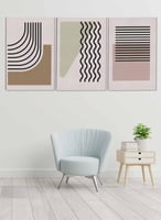 طقم من ٣ لوحات كانفاس على إطار خشبي، تصميم خطوط وأ...