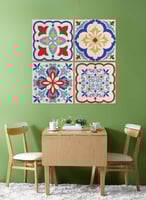 طقم من ٤ لوحات كانفاس مربع على إطار خشبي، تصميم نم...