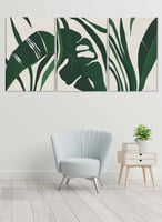 طقم من ٣ لوحات كانفاس على إطار خشبي، تصميم أوراق ن...