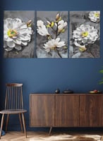 طقم من ٣ لوحات كانفاس على إطار خشبي بتصميم زهور