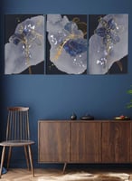 طقم من ٣ لوحات كانفاس على إطار خشبي، تصميم زهور فا...