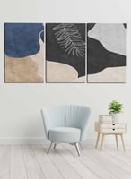 طقم من ٣ لوحات كانفاس على إطار خشبي، تصميم أوراق ن...