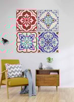 طقم من ٤ لوحات كانفاس مربع على إطار خشبي، تصميم نم...