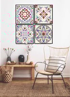 طقم من ٤ لوحات كانفاس مربع على إطار خشبي، تصميم نم...