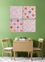 طقم من ٤ لوحات كانفاس مربع على إطار خشبي، تصميم زه...