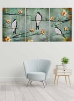 طقم من 3 لوحات كانفاس بتصميم طائر السنونو مع زهور