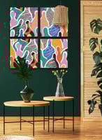 طقم من ٤ لوحات كانفاس مربع على إطار خشبي، تصميم فن...