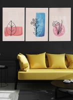 طقم من ٣ لوحات كانفاس على إطار خشبي، تصميم زهور، ل...