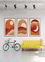 طقم من 3 لوحات كانفس بتصميم رسم تجريدي شمس وهلال