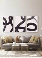 طقم من ٣ لوحات كانفاس على إطار خشبي، تصميم خطوط تج...