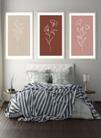 طقم من ٣ لوحات كانفاس على إطار خشبي، تصميم زهور نب...