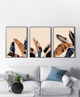 طقم من ٣ لوحات كانفاس على إطار خشبي، تصميم أوراق أ...