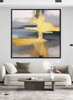 لوحة كانفاس على إطار خشبي بتصميم تقاطع خط ذهبى