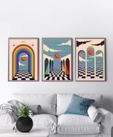 طقم من ٣ لوحات كانفاس على إطار خشبي بتصميم رسم كلا...