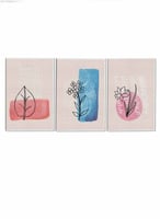 طقم من ٣ لوحات كانفاس على إطار خشبي، تصميم زهور، ل...