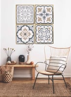 طقم من ٤ لوحات كانفاس مربع على إطار خشبي، تصميم نم...