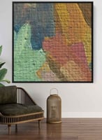 لوحة كانفاس مربع على إطار خشبي، تصميم فن زيتي ملون...