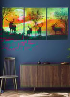 طقم من 3 لوحات كانفاس بتصميم أيل في الغابة