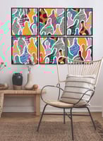 طقم من ٦ لوحات كانفاس مربع على إطار خشبي، تصميم مج...