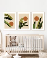 طقم من ٣ لوحات كانفاس على إطار خشبي، تصميم أوراق ن...