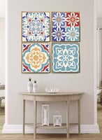 طقم من ٤ لوحات كانفاس مربع على إطار خشبي، تصميم نم...