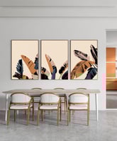 طقم من ٣ لوحات كانفاس على إطار خشبي، تصميم أوراق أ...