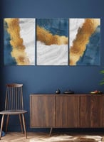 طقم من ٣ لوحات كانفاس على إطار خشبي، تصميم تجريدي...