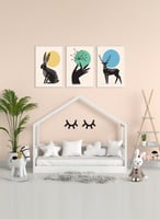 طقم من ٣ لوحات كانفاس على إطار خشبي، تصميم أيل وأر...