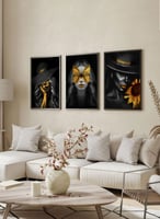 طقم من ٣ لوحات كانفاس على إطار خشبي، تصميم فراشىة...