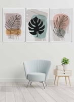 طقم من ٣ لوحات كانفاس على إطار خشبي، تصميم أوراق ا...