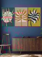 طقم من ٣ لوحات كانفاس على إطار خشبي، تصميم أوراق ا...