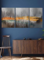 طقم من 3 لوحات كانفاس على إطار خشبي، تصميم فن زيتي...