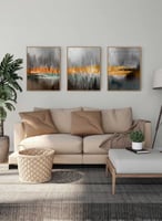 طقم من 3 لوحات كانفاس على إطار خشبي، تصميم فن زيتي...