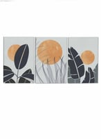 طقم من ٣ لوحات كانفاس على إطار خشبي، تصميم أوراق ن...